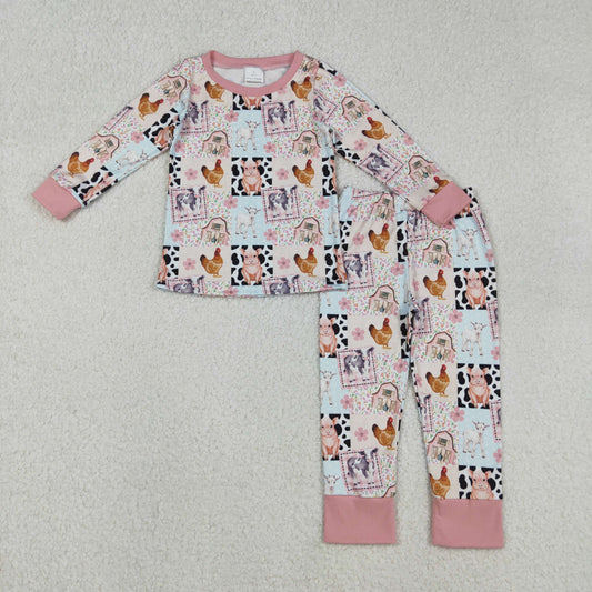 GLP2805 Baby Girls Pigs Chicks Top Pants Farm Pajamas Set C12.8