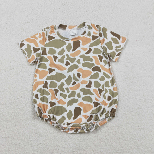 SR3452 Baby Boys Short Sleeve Green Orange Camo Southern Romper C11.24