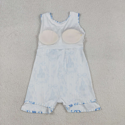 GSD3068 Baby Girls Blue Bows Castles Checked Yoga Active Shorts Knee Length Dress C12.6