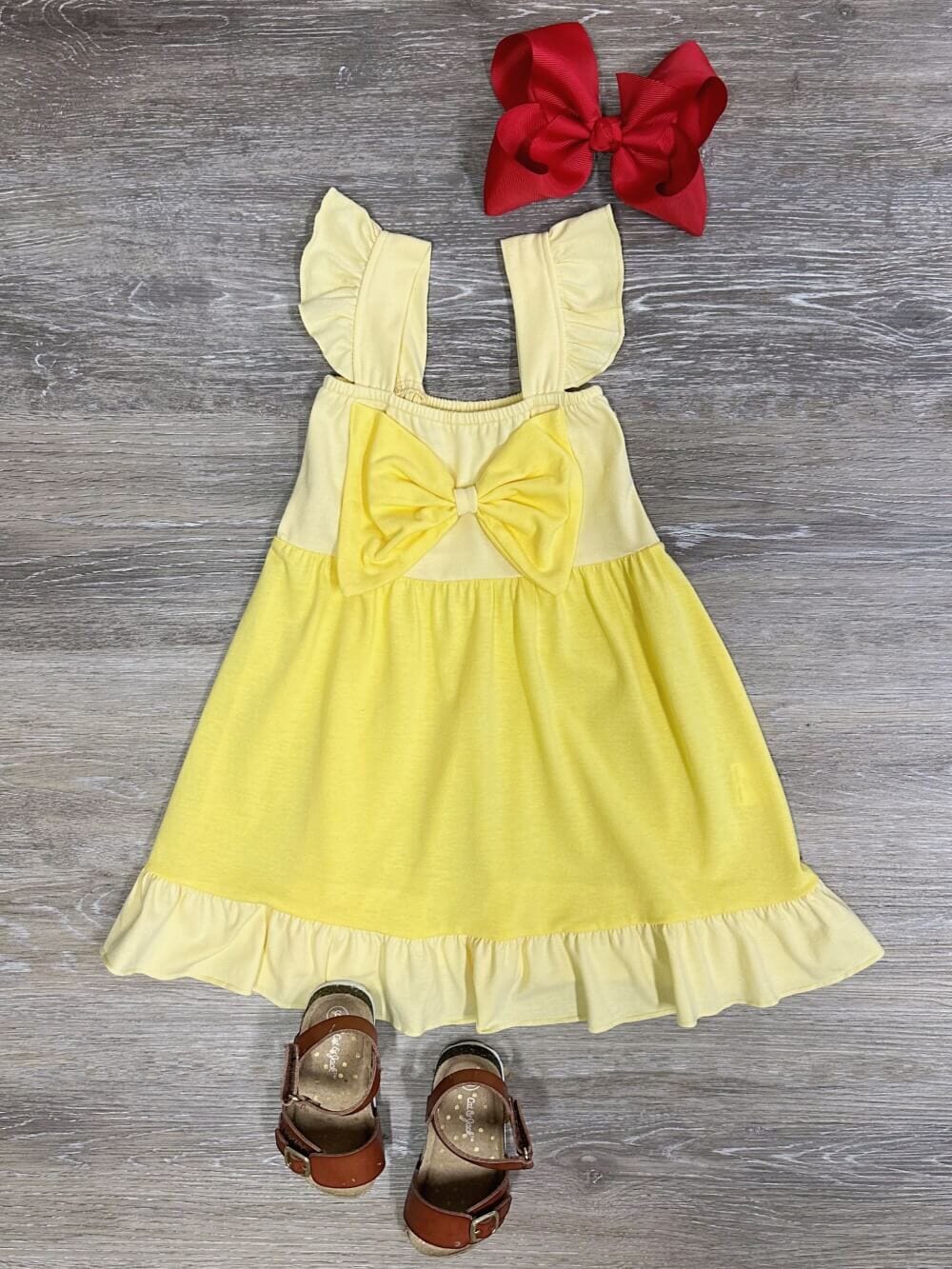 GSD0342 Baby Girls Yellow Bow Summer Knee Length Dress