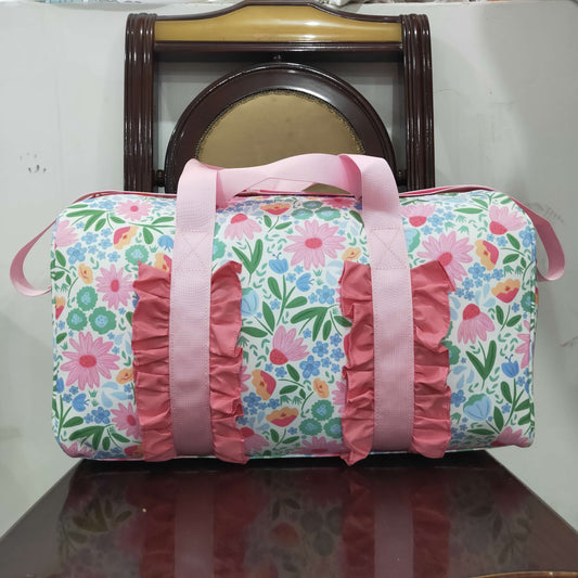 BA0290 Pink Ruffle Floral Print Gym Duffle Bag 7.7
