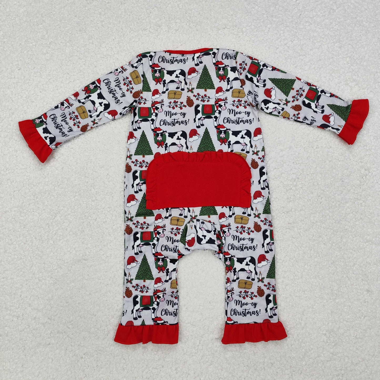 LR1074 Baby Infant Girls Christmas Cows Zip Romper