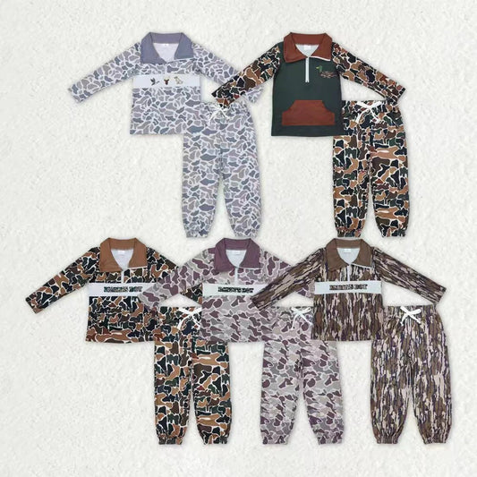 Sibling Baby Boys Camo Embroidery Mama's Boy Ducks Dogs Zipper Pullover Pockets Jogger Hunting Clothes Set C10.14