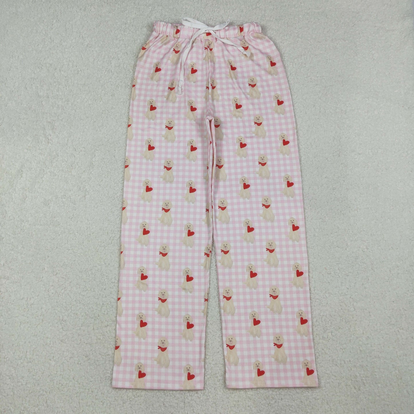 P0849 Baby Girls Pink Checked Dogs Hearts Valentine Pants With Belt C10.15