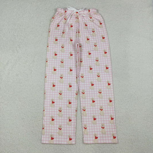 P0849 Baby Girls Pink Checked Dogs Hearts Valentine Pants With Belt C10.15