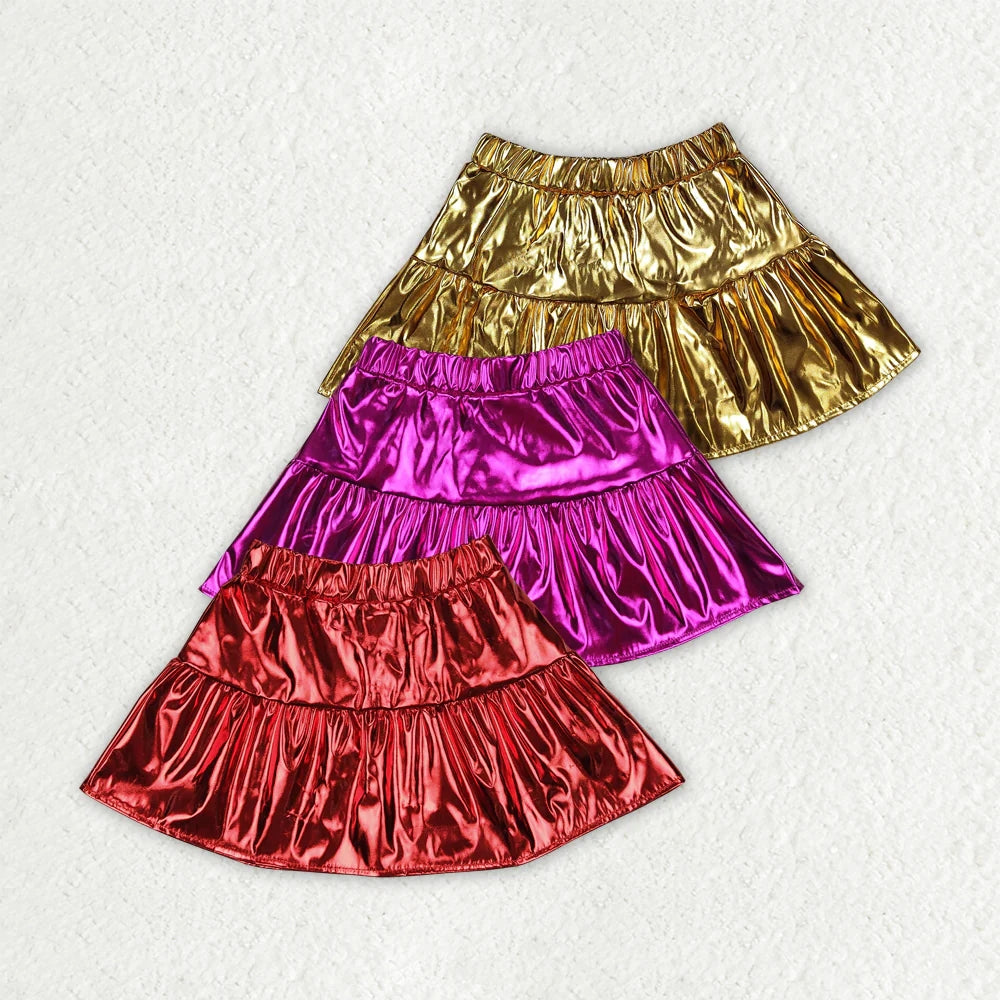 3 Colors Sibling Baby Girls Leather Metallic Skirts Bottoms 4.15