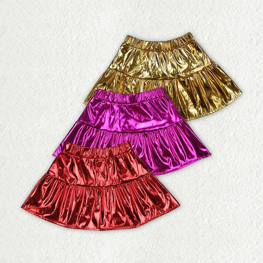 3 Colors Sibling Baby Girls Leather Metallic Skirts Bottoms 4.15