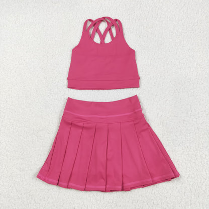 GT1010+GLK0079 Baby Girls Hot Pink Strap Vest Top Skort Yoga Set 6.4