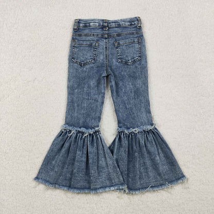 P0676 Baby Girls Navy Bleached Denim Flare Pants Jeans