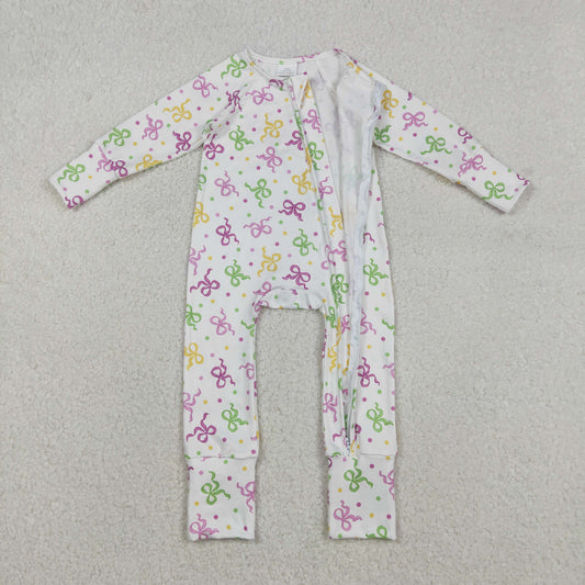 LR2735 Baby Girls Mardigras Bows Polka Dots Zipper Romper C12.2