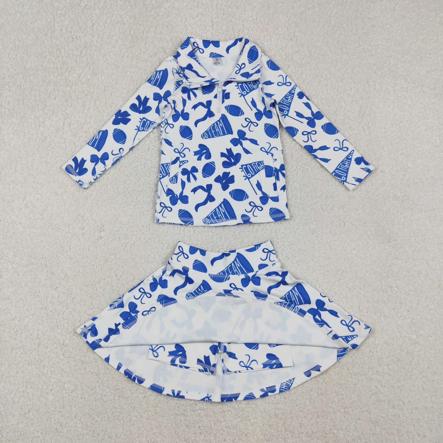 GLD1283 Baby Girls Hot Blue Bows Go Team Yoga Zipper Pullovers Skorts Clothes Set C10.25