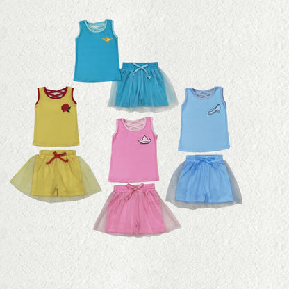 Sibling Baby Girls Sleeveless Princess Vest Shirt Tassel Short Skirt Clothes Sets 5.10