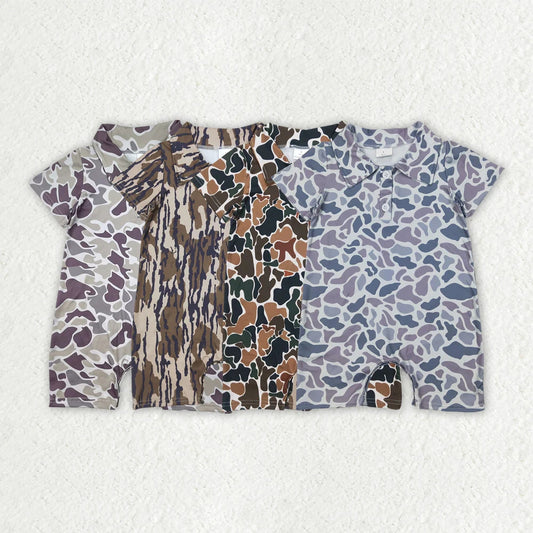 Sibling Baby Infant Boys Short Sleeves Camouflage Button Rompers 4.16