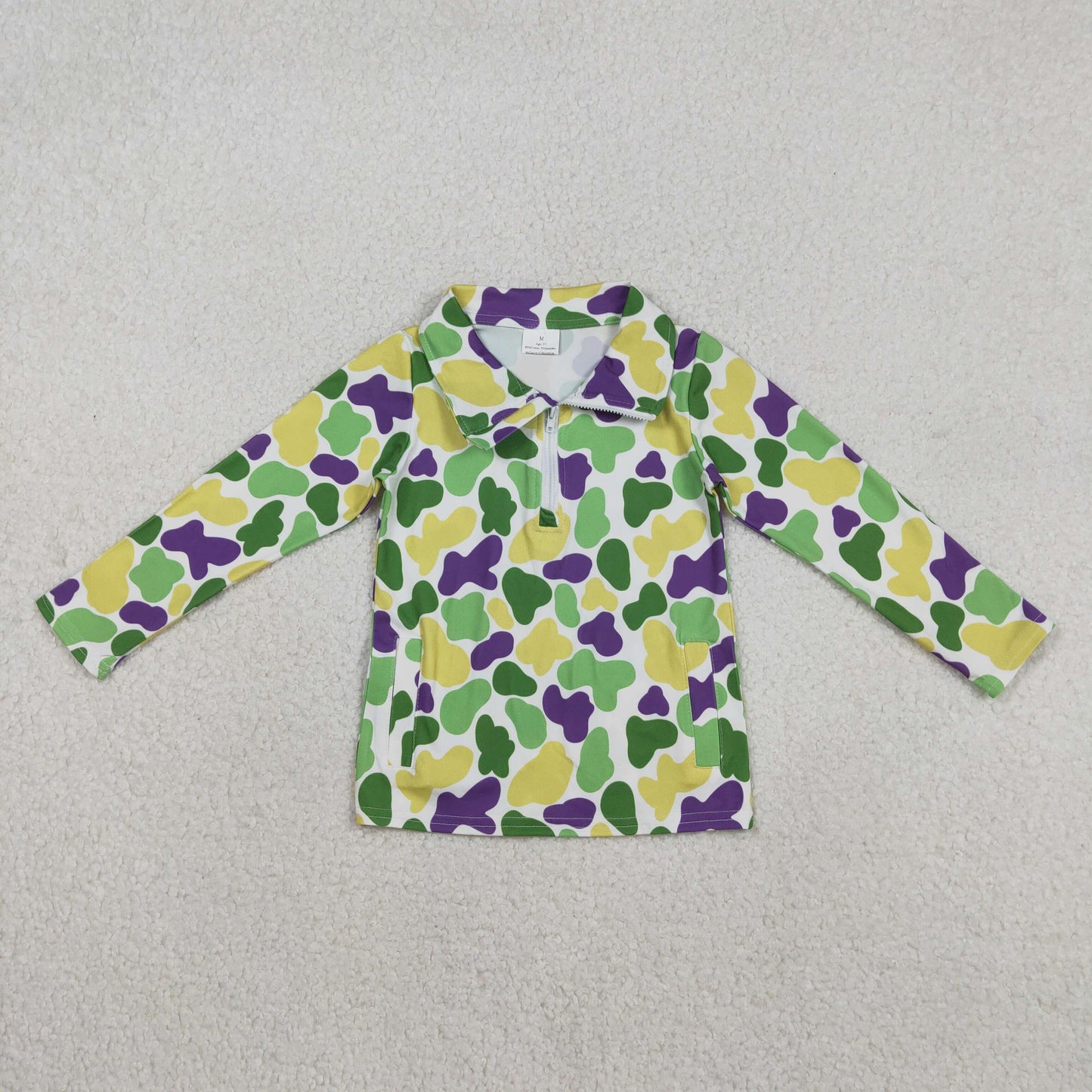 BT1400 Baby Boys Mardigras Camo Long Sleeve Zipper Pockets Pullovers Top C11.28
