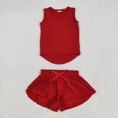 GT0981+SS0544 Baby Girls Red Sleeveless Top Skorts Set 5.17