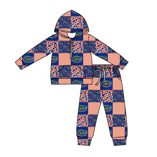 C12.3 Custom Moq 5 Baby Boys Camo Crocodiles Checked Zipper Pockets Hoodies Pants Team Clothes Sets