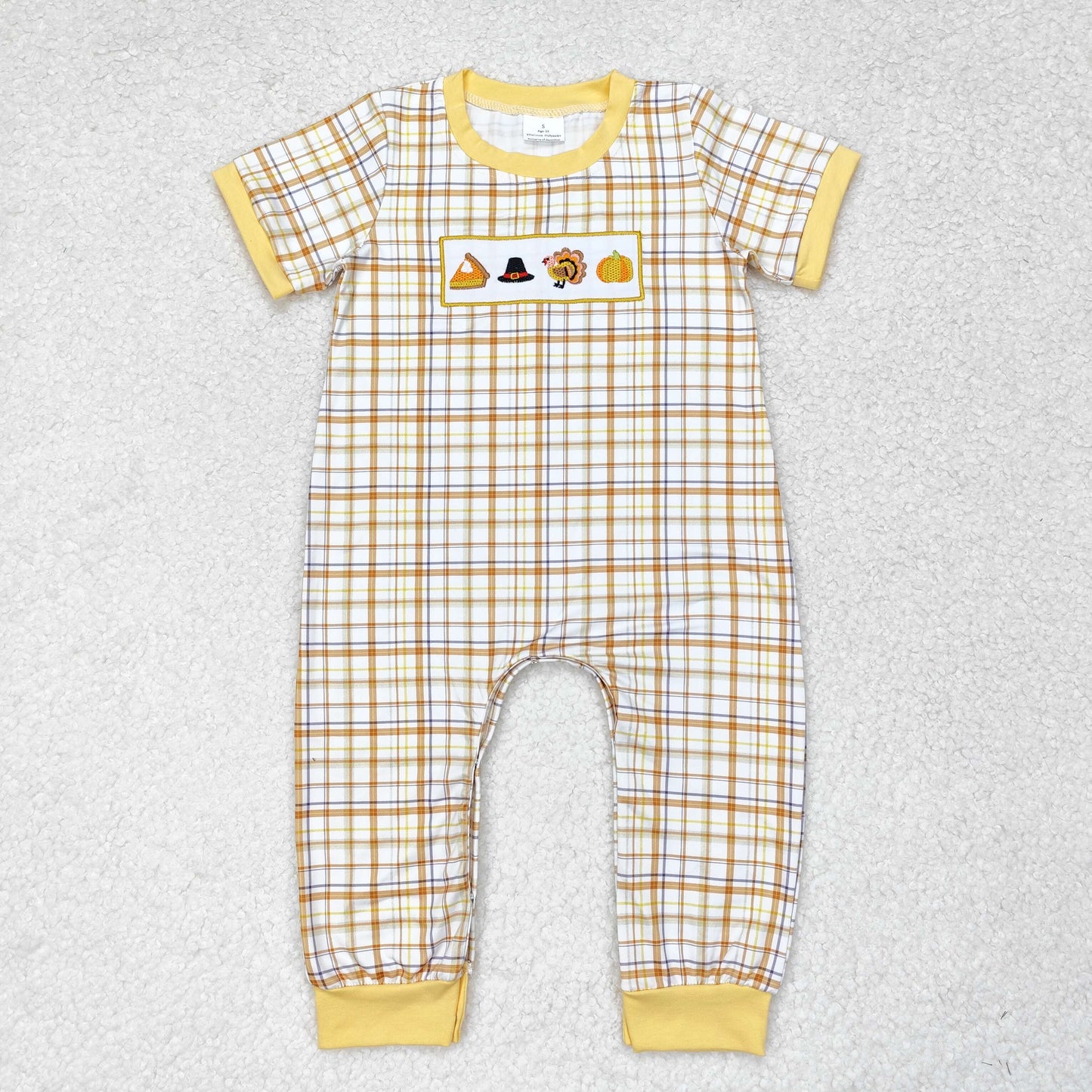 SR1869 Embroidered boy's hat Turkey pumpkin orange yellow checked short-sleeved onesie