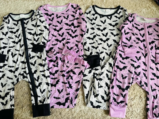 Baby Girls Halloween Bats Sibling Bamboo Pajamas Clothes Sets