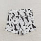 SS0332 White cow-print ripped denim shorts