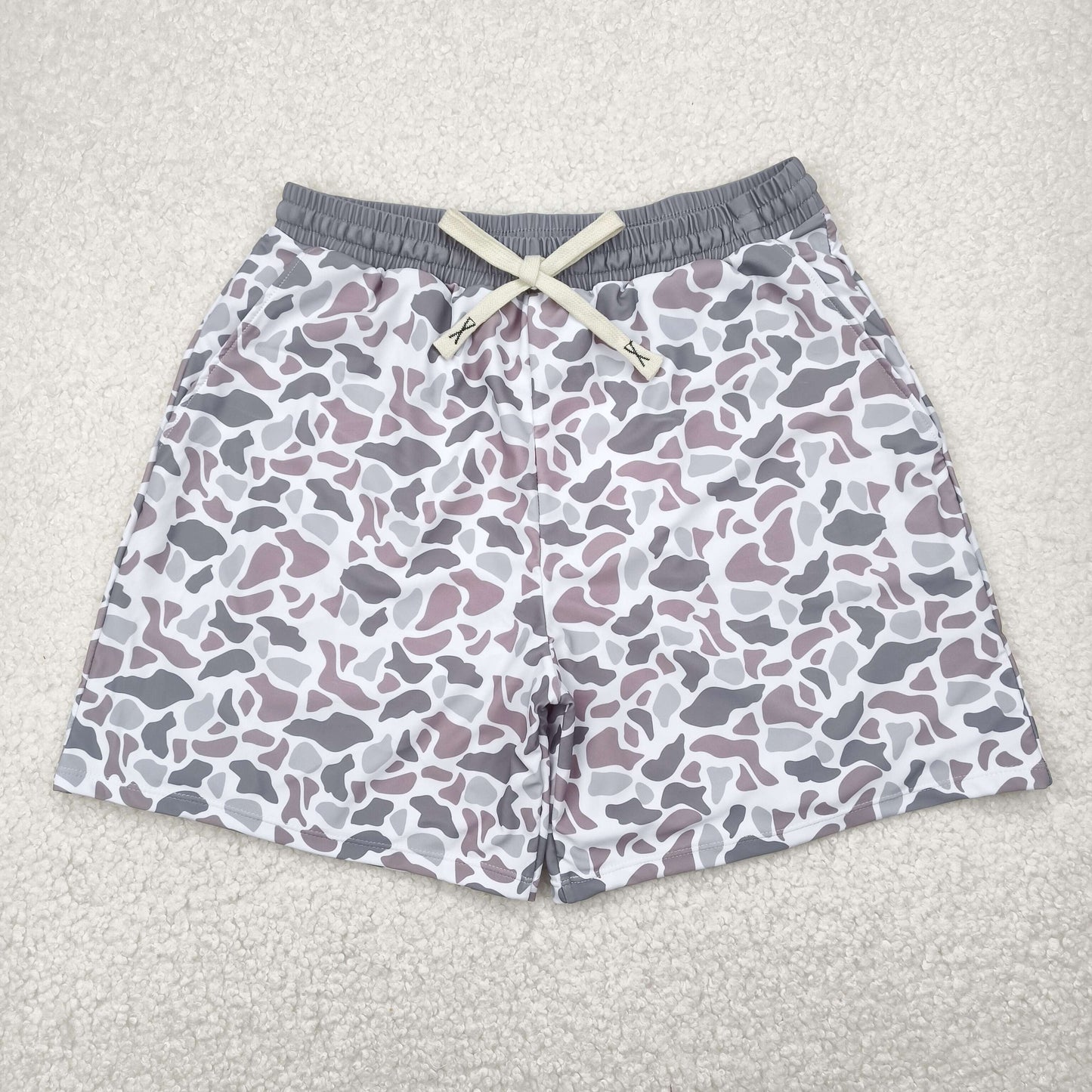 S0403 Adult Man Grey Camo Bottom Trunk Drawstrings Shorts Swimwear 5.5