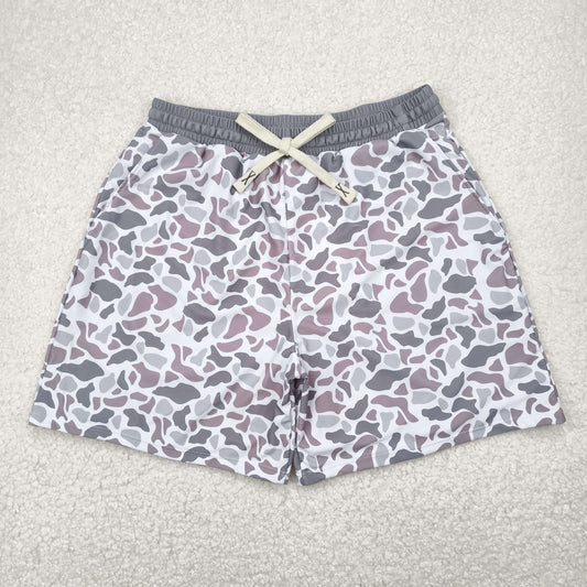 S0403 Adult Man Grey Camo Bottom Trunk Drawstrings Shorts Swimwear 5.5