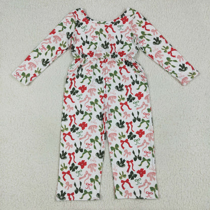 LR2192 Baby Girls Long Sleeves Colorful Bows Pockets Christmas Jumpsuit 6.26