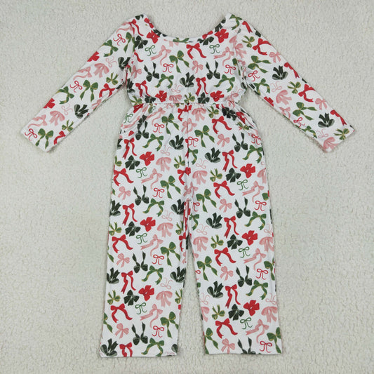 LR2192 Baby Girls Long Sleeves Colorful Bows Pockets Christmas Jumpsuit 6.26