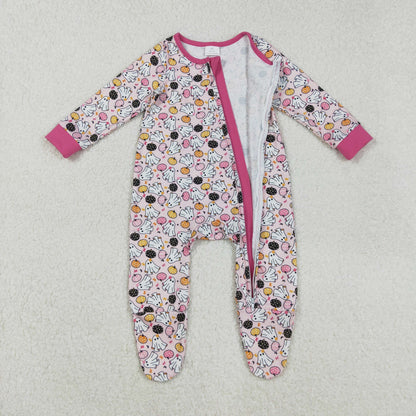 LR2506 Baby Girls Ghosts Pumpkins Halloween Zipper Footie Romper C8.29