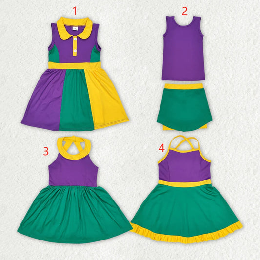 Sibling Baby Girls Mardi Gras Active Wear Dresses Yoga Sets