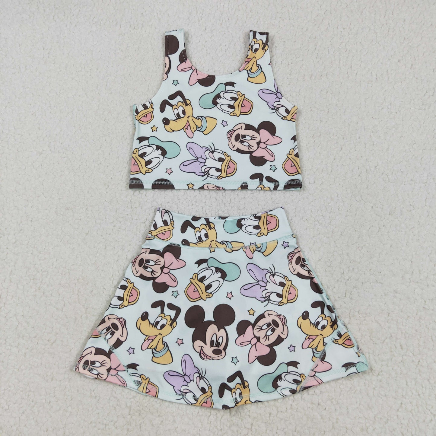 GSD2353 Baby Girls Sleeveless Cartoon Mouse Ducks Top Skort Yoga Set 4.29