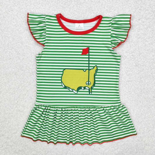 GT0771 Baby Girls Green Stripes Golf Flutter Sleeve Tops