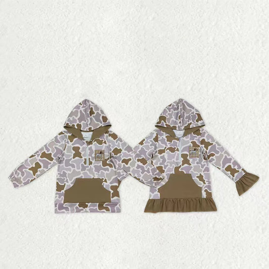 Sibling Baby Boys Girls Embroidery Dog Duck Camo Pocket Zipper Hunting Hoodies Top C10.25