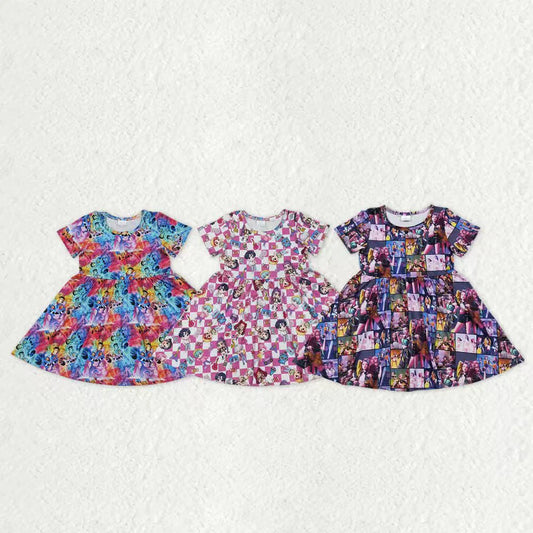 Sibling Baby Girls Short Sleeve Cartoon Demon Hunter Knee Length Dresses C11.14