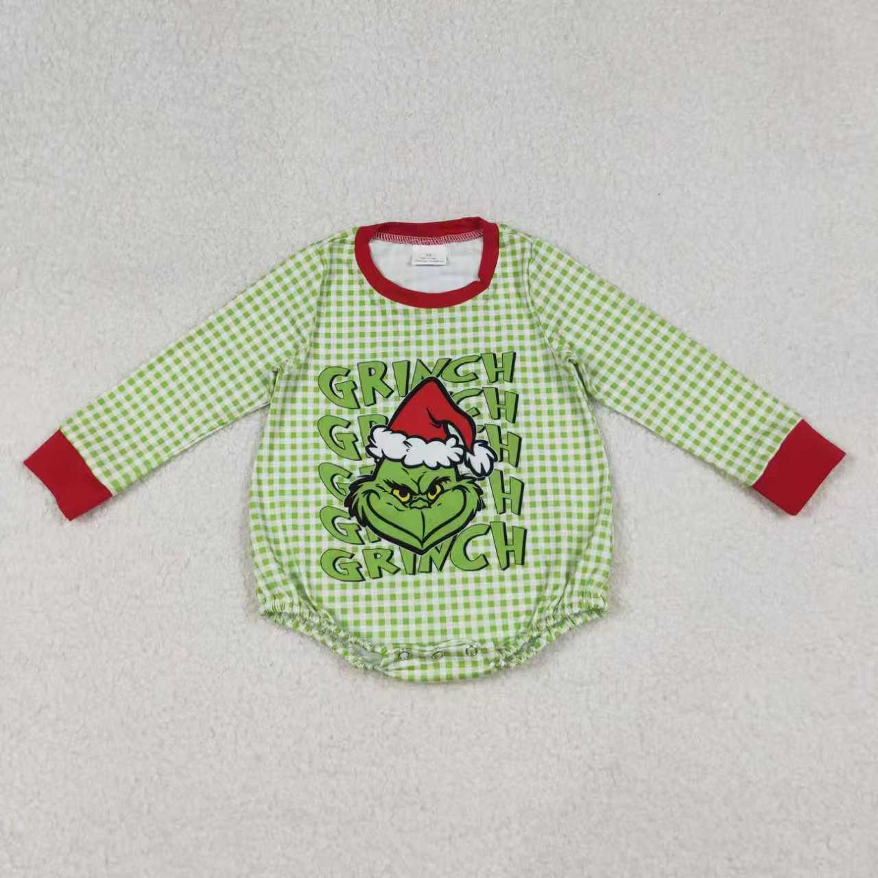 Sibling Baby Boys Green Faces Christmas Checked Tee Shirts Top Rompers C10.23