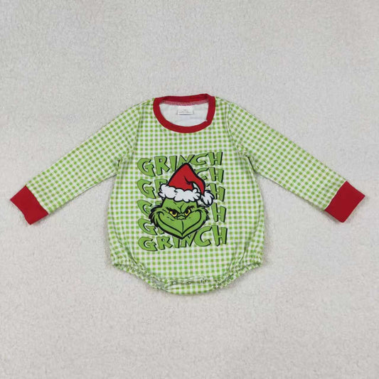 Sibling Baby Boys Green Faces Christmas Checked Tee Shirts Top Rompers C10.23