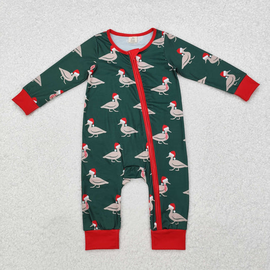 LR1861 Baby Infant Boys Christmas Ducks Zip Bamboo Long Sleeve Romper