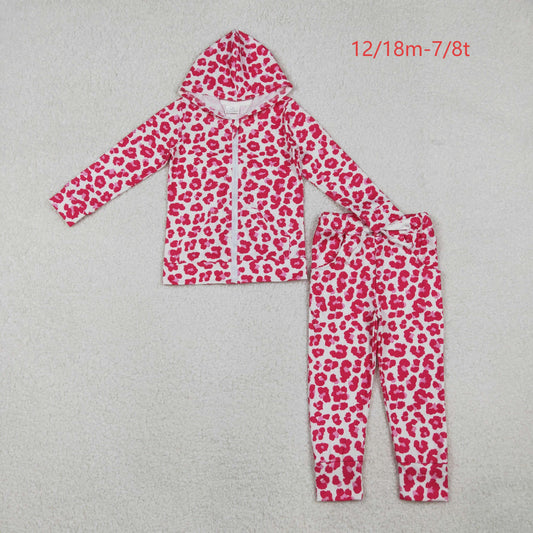 GLP2790 Baby Girls Pink Leopard Zipper Pockets Hoodie Jogger Pant Clothes Set C10.22