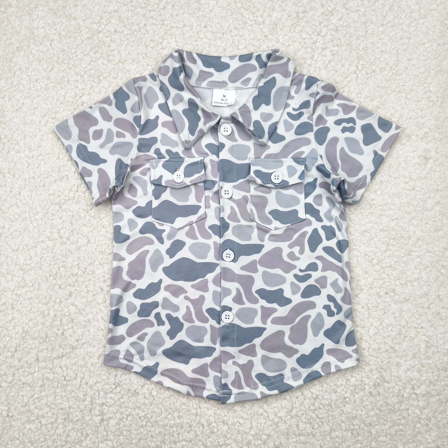 BT1202 Baby Boys Gray Camo Short Sleeves Button Pockets Shirts Top 4.28