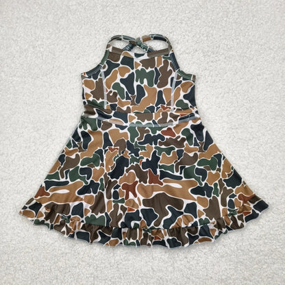 Sibling Baby Girls Strap Bows Floral Camo Print Yoga Activity Wear Ruffle Knee Length Dresses 4.26