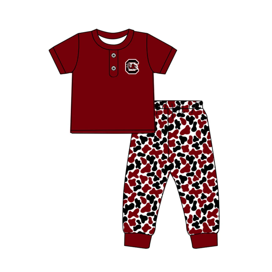 C11.27 Custom Moq 8 Baby Boys Red C Bulls Button Top Camo Pants Team Clothes Sets