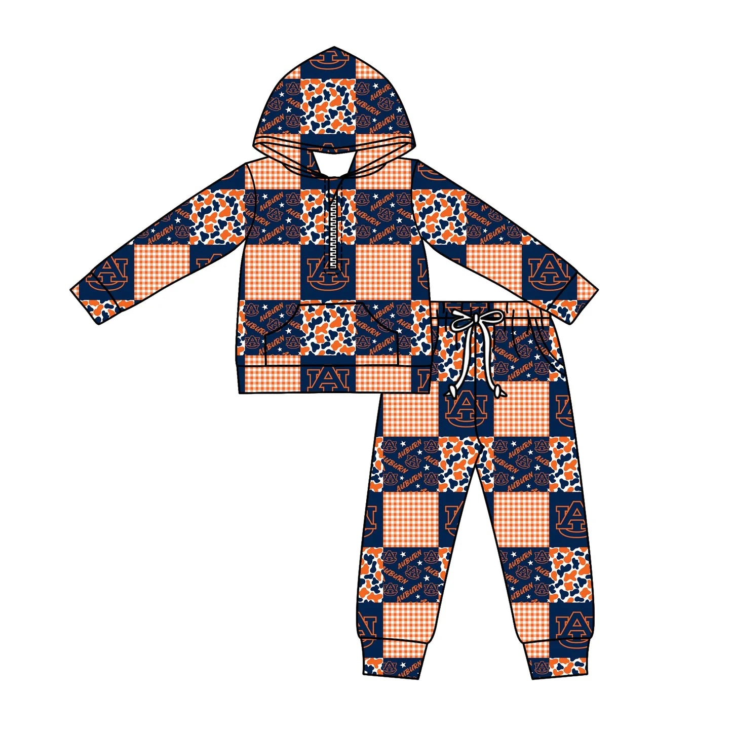 C12.3 Custom Moq 5 Baby Boys Camo AU Checked Zipper Pockets Hoodies Pants Team Clothes Sets