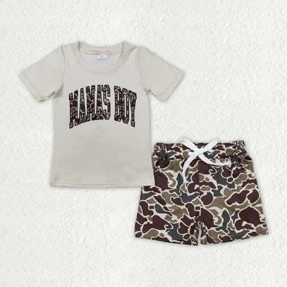 BT0792+SS0202 Baby Camo Mama's Boy Top Hunting Summer Shorts Clothes Set