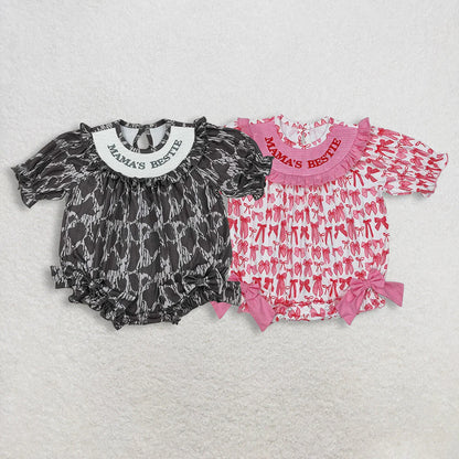 Sibling Baby Girls Smocked Mama's Bestie Camo Bows Ruffle Rompers C11.14