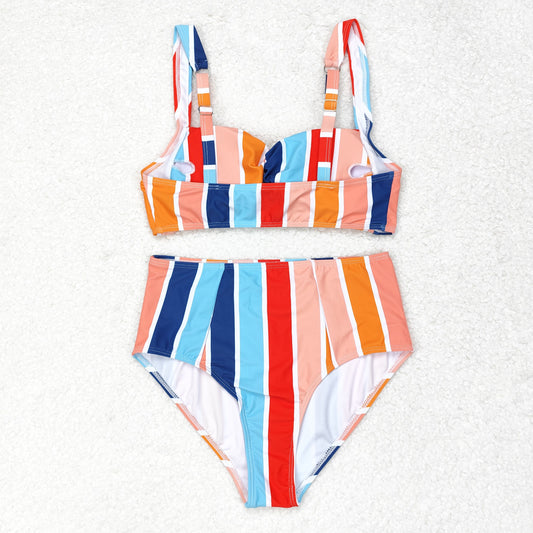 S0338 Colorful striped swimsuit for adult women