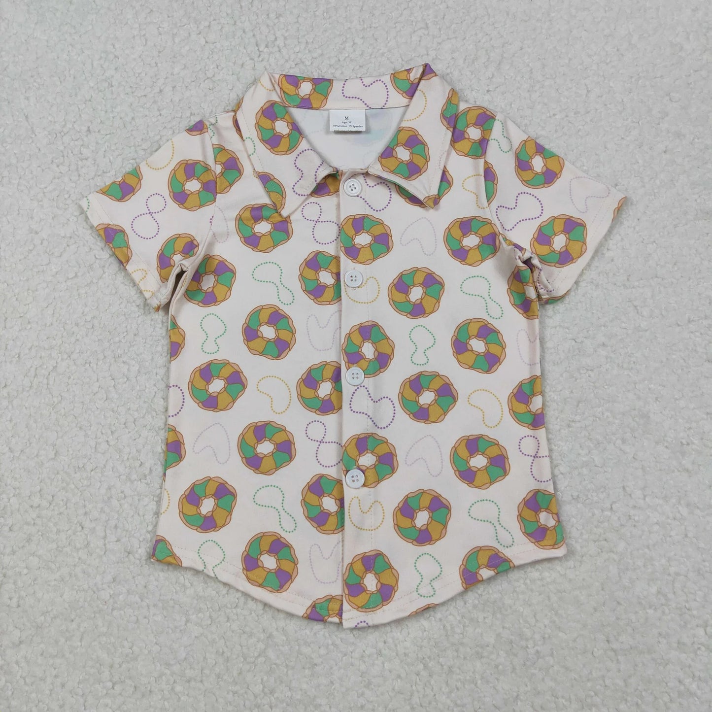 Sibling Baby Boys Girls Short Sleeve Mardigras Donuts Necklaces Knee Length Dress Button Shirts Top C11.10