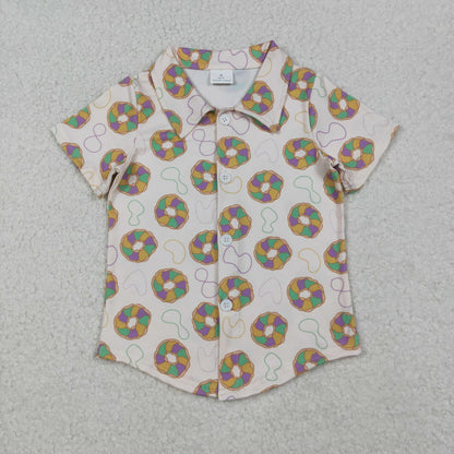 Sibling Baby Boys Girls Short Sleeve Mardigras Donuts Necklaces Knee Length Dress Button Shirts Top C11.10