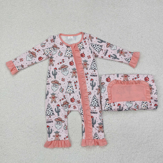 LR1675 Baby Infant Girls Christmas Howdy Western Zip Romper