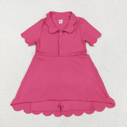 Sibling 3 Colors Baby Girls Short Sleeves Scallop Yoga Knee Length Dresses 7.5