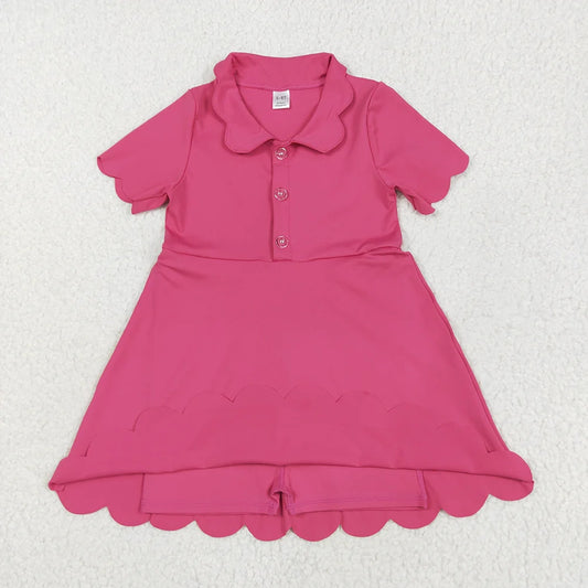 Sibling 3 Colors Baby Girls Short Sleeves Scallop Yoga Knee Length Dresses 7.5