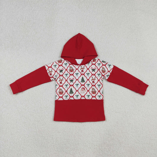 GT1042 Baby Girls Red Long Sleeves Bows Gingerbread Trees Santa Hoodies Top C9.18